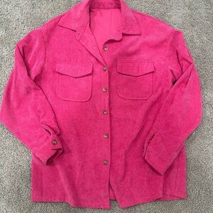 Oversized Pink Corduroy Button-Up Shirt